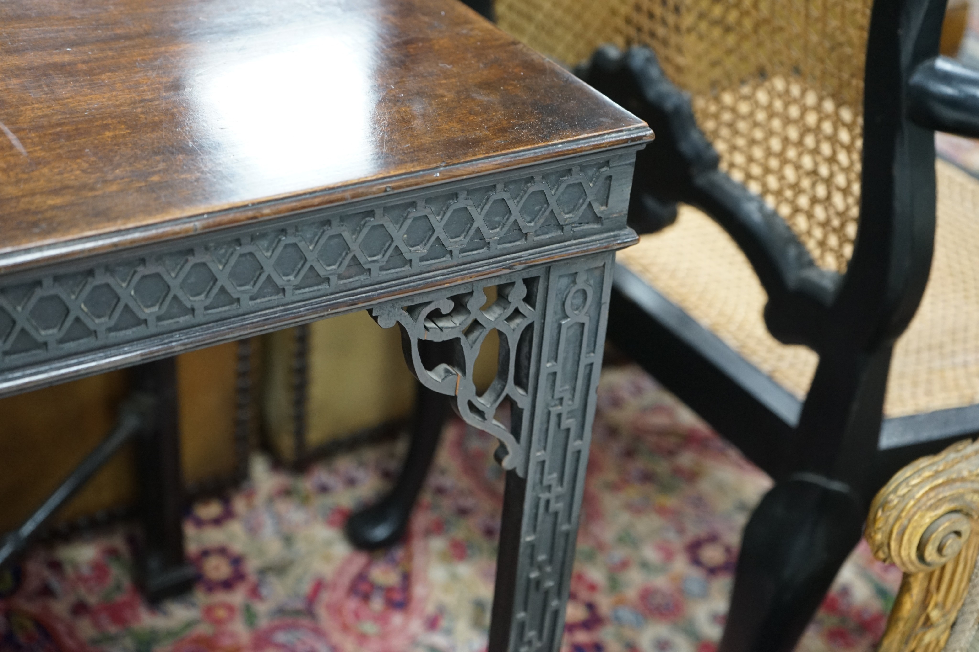 A George III and later rectangular mahogany silver table, width 70cm, depth 62cm, height 73cm